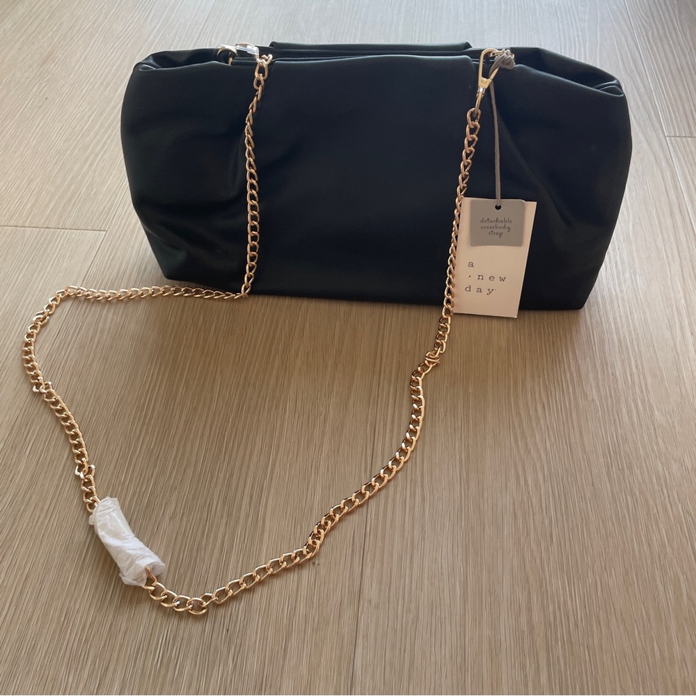 A New Day Elegant Black Shoulder Bag with Gold Chain